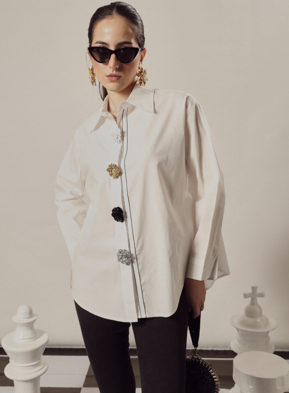 BEATRIX BEJEWELLED SHIRT IN WHITE