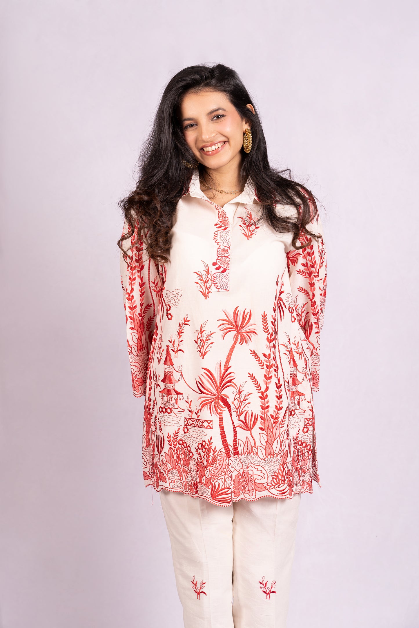 White & Red floral Coord set
