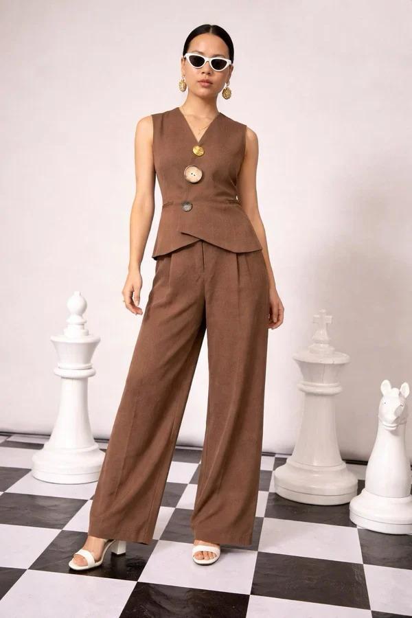 Brown waistcoat Co-ord set Linen