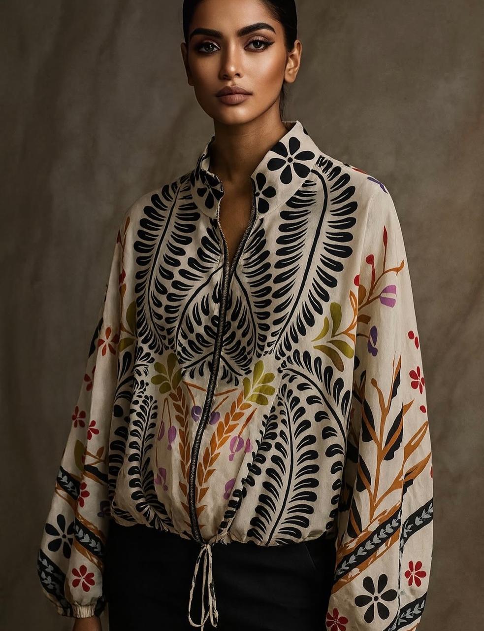 Beige and black floral squad set