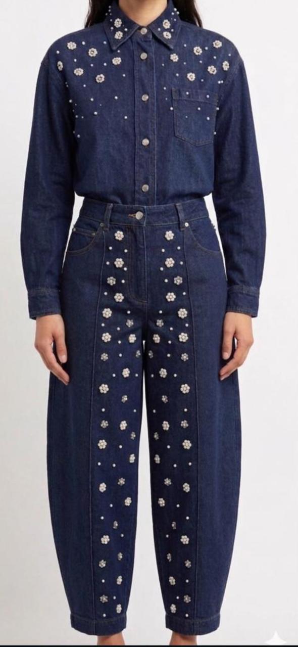 Denim with studs pant set Cotton