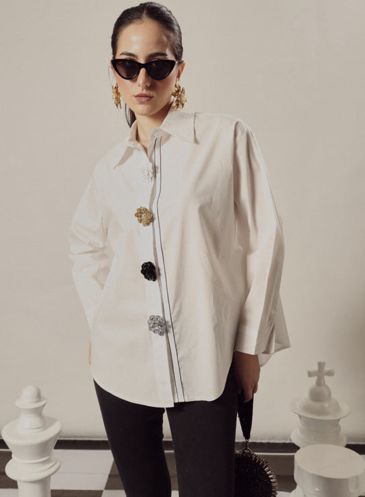 BEATRIX BEJEWELLED SHIRT IN WHITE
