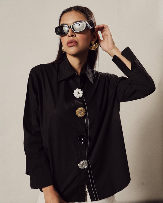 BEATRIX BEJEWELLED SHIRT IN BLACK