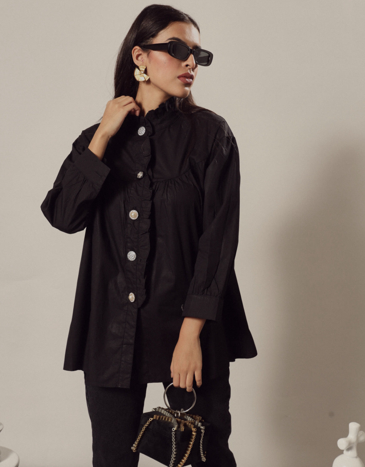BEATRIX BUTTON ME UP SHIRT IN BLACK