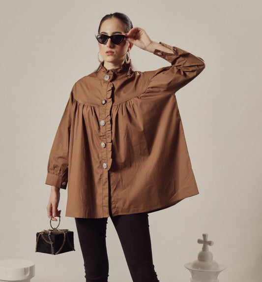 BEATRIX BUTTON ME UP SHIRT IN BEIGE