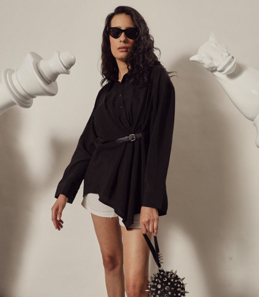 POPLIN BELT ME UP SHIRT IN BLACK