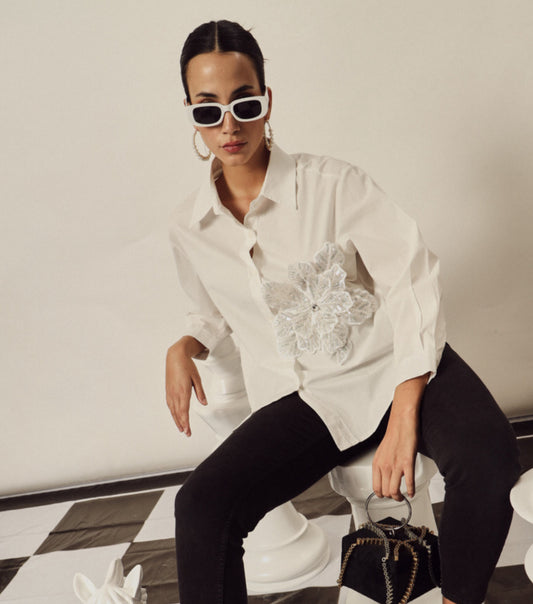 FALLON EMBROIDERY SHIRT IN WHITE