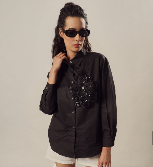 FALLON EMBROIDERY SHIRT IN BLACK