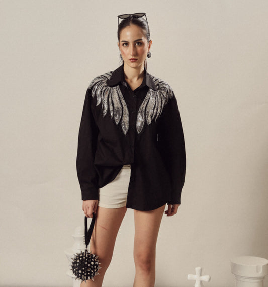 PHOENIX EMBROIDERED SHIRT IN BLACK