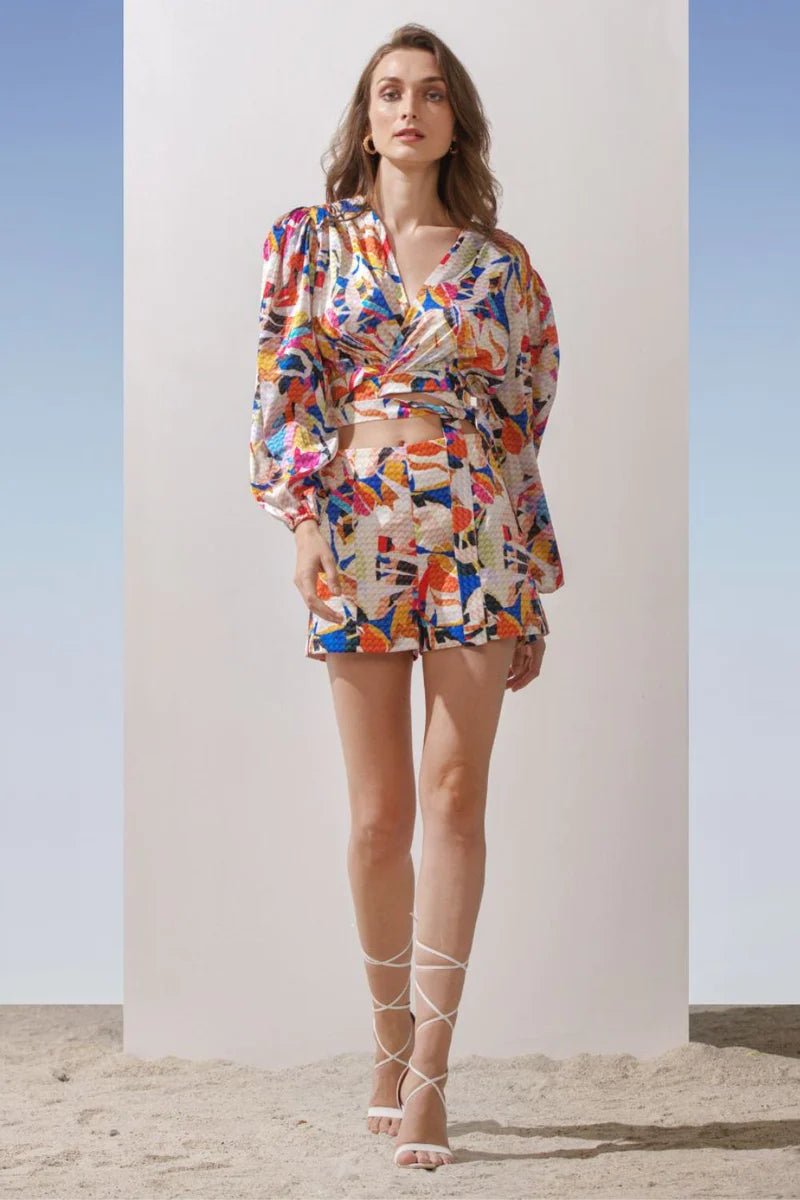 Image of SATIN MULTI PRINTED GEOMETRIC SET. From savoirfashions.com 
