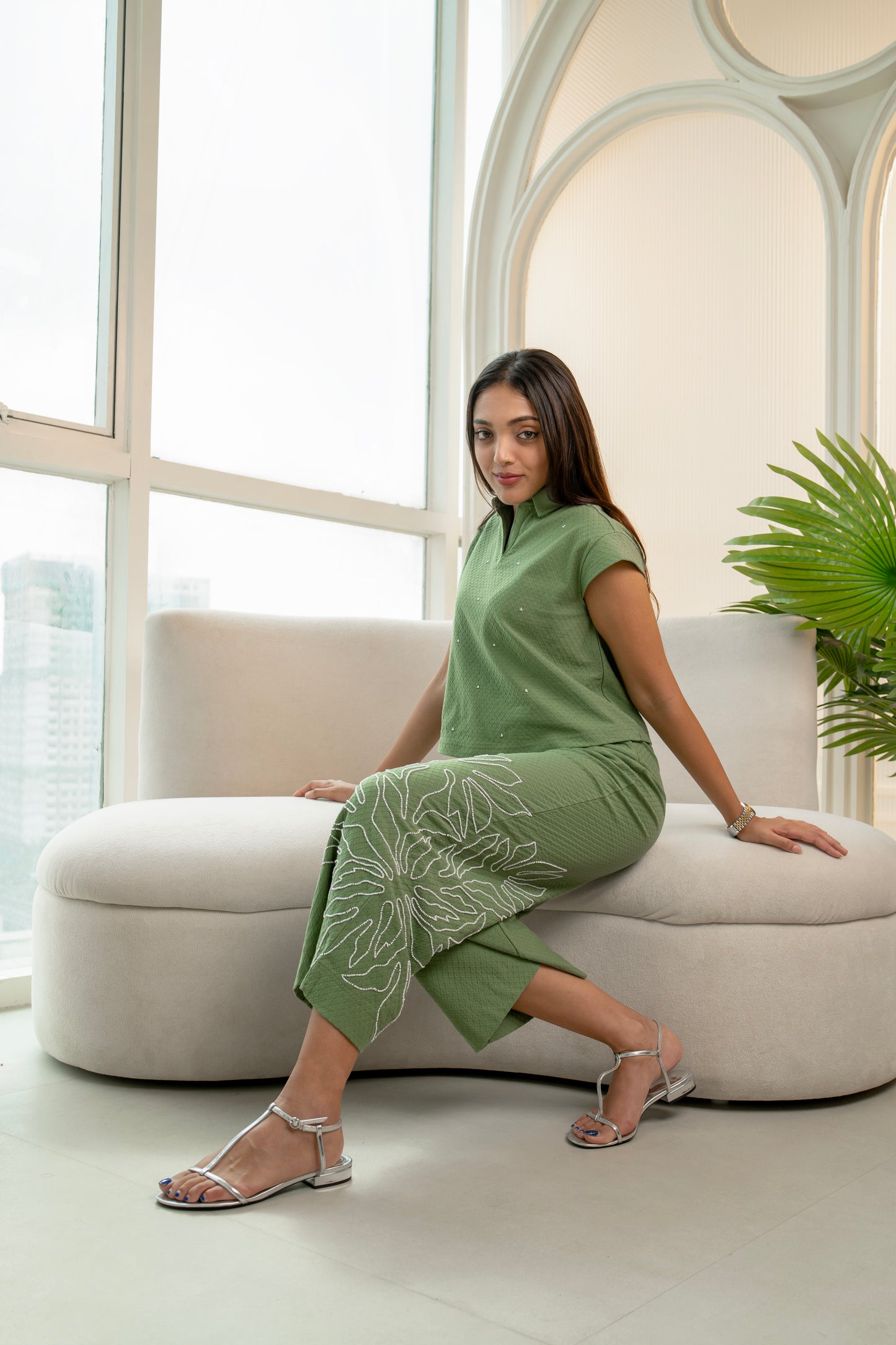 Jacquard Embroidered Pant Coord