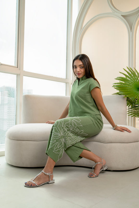 Jacquard Embroidered Pant Coord
