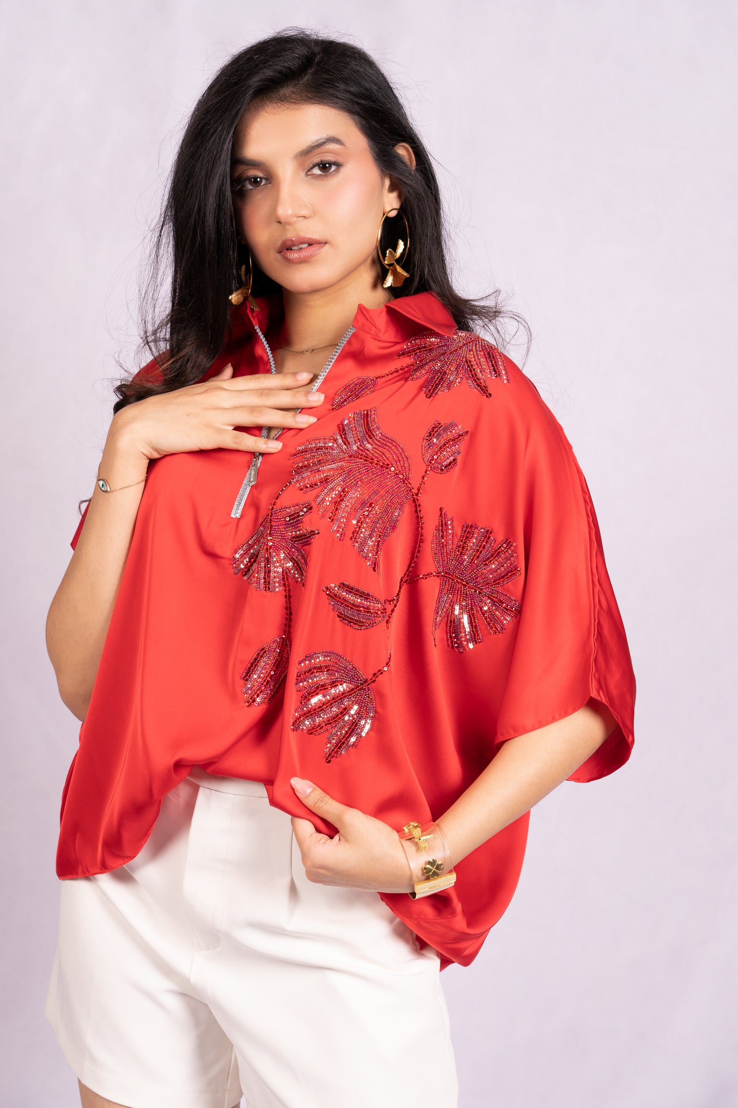 Sequin floral top  Red Color