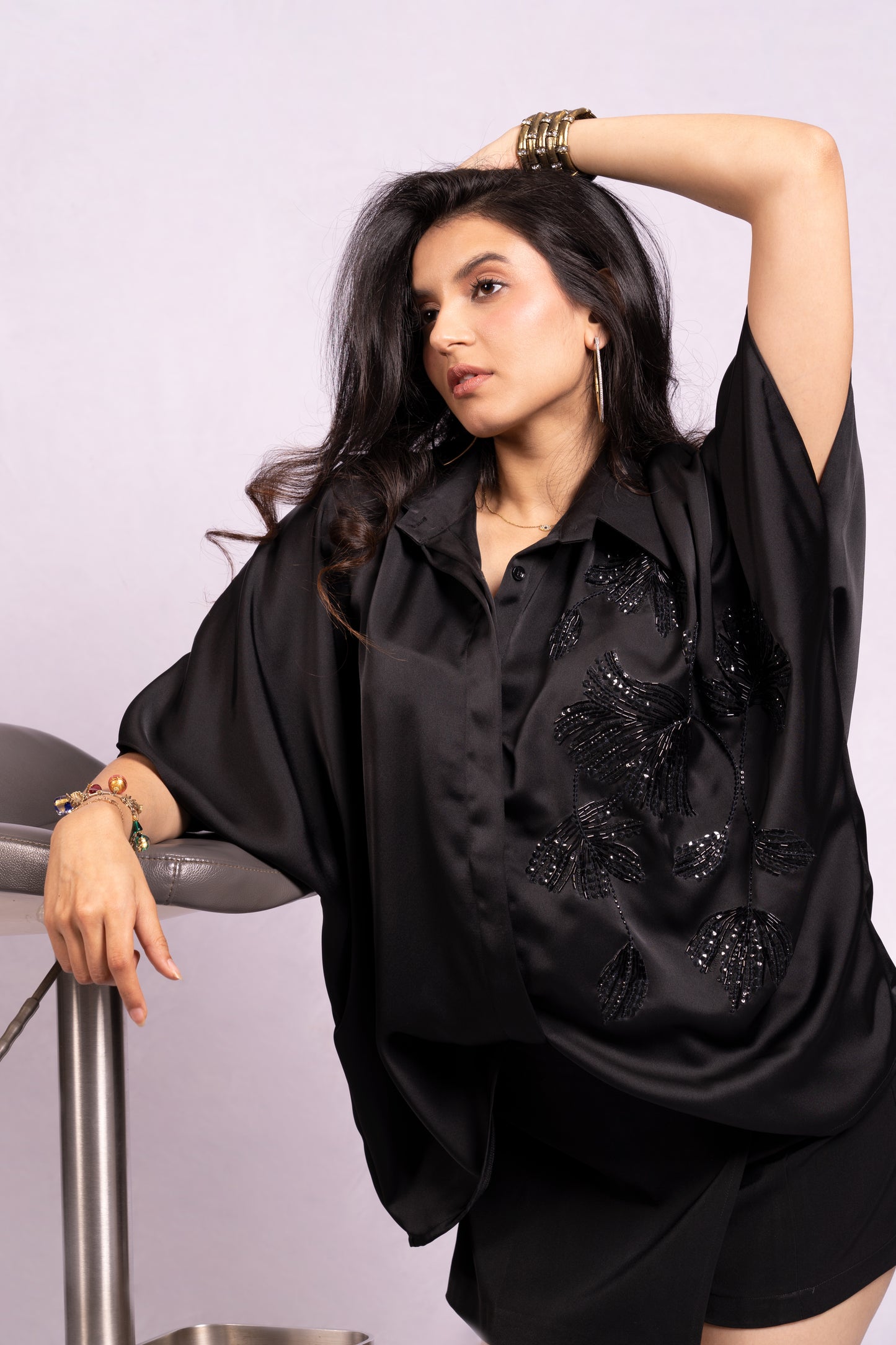 Sequin floral shirt  Black colour
