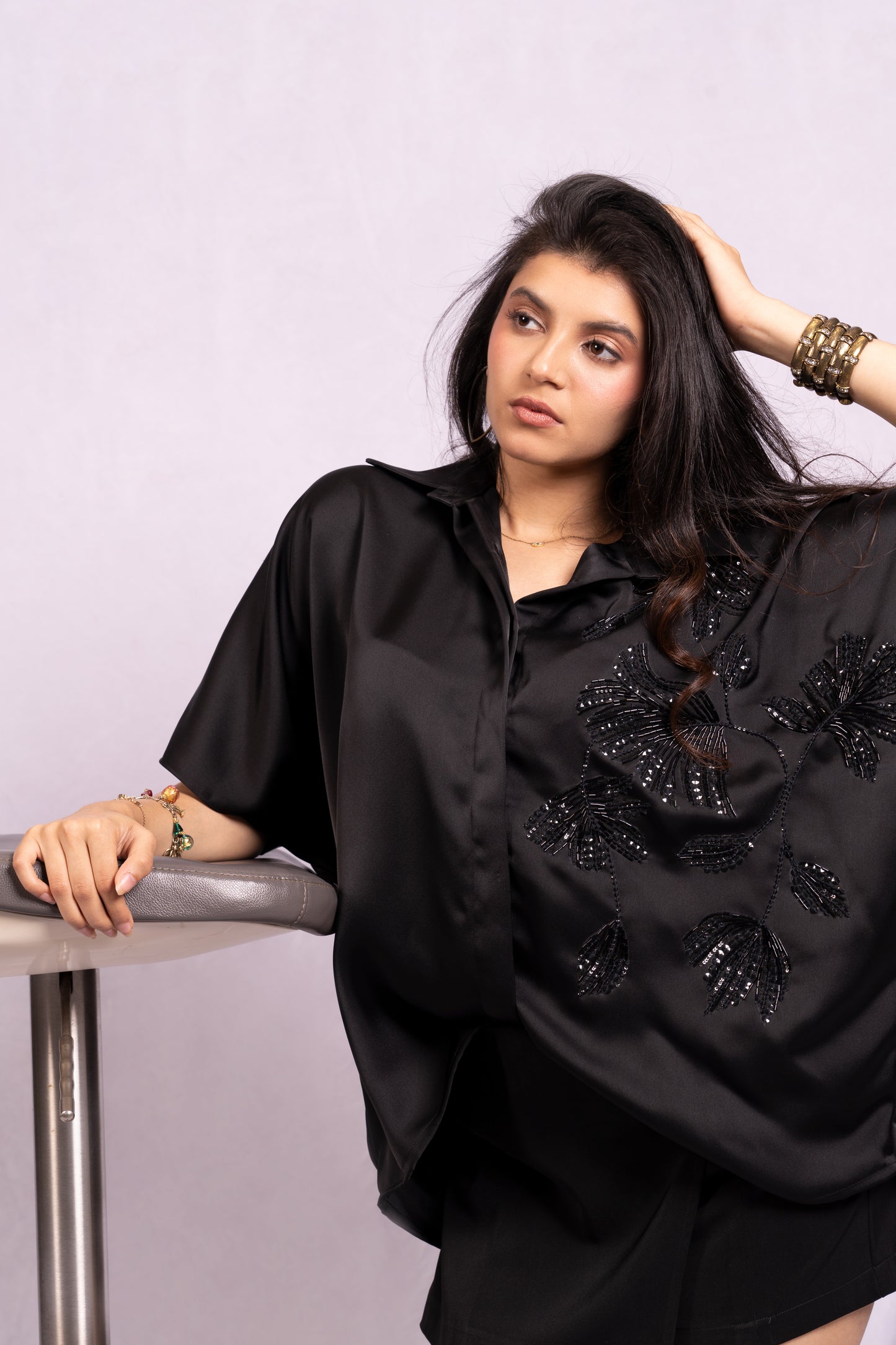 Sequin floral shirt  Black colour