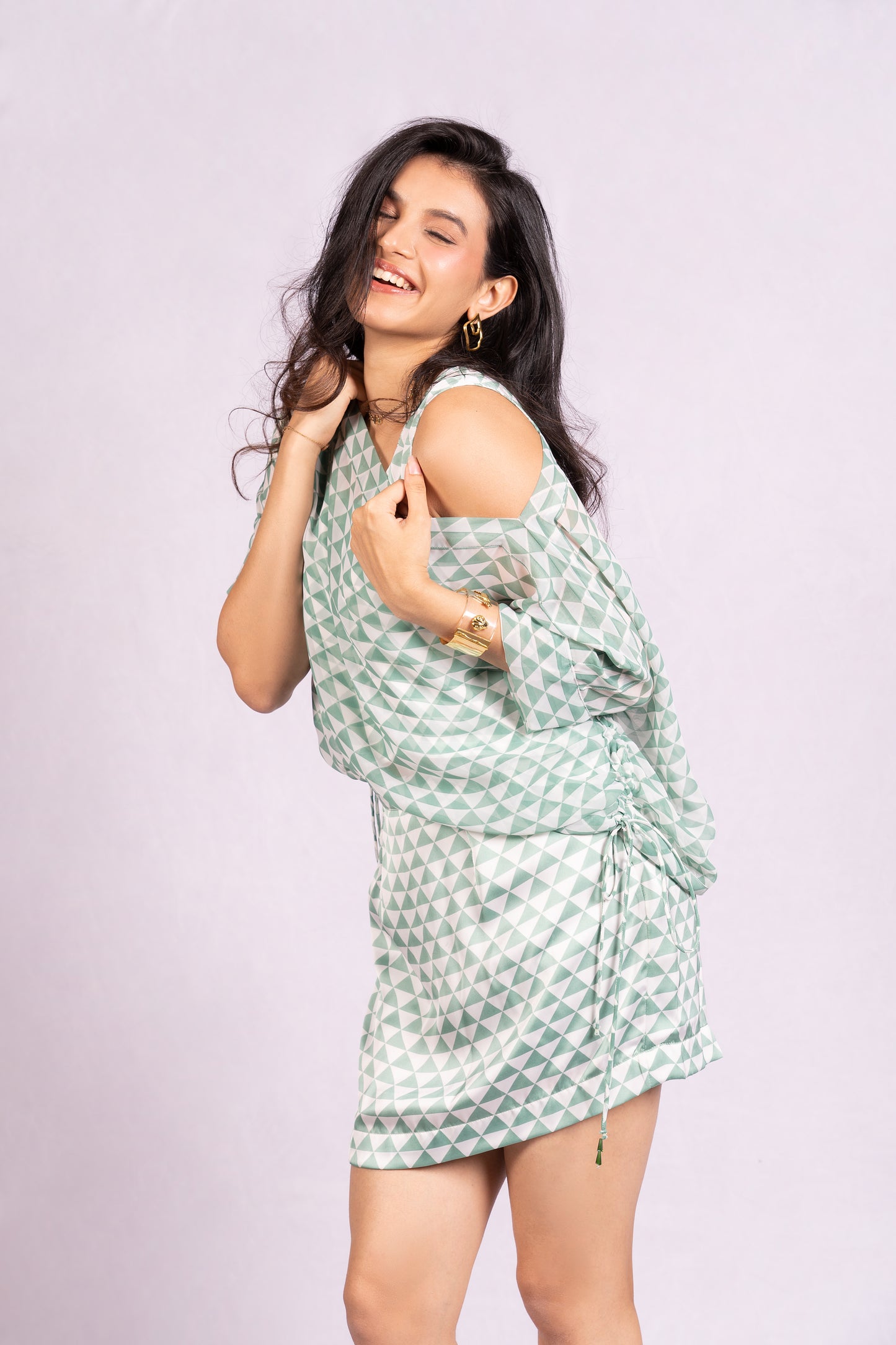Geometric Print skirt set  Pastel green
