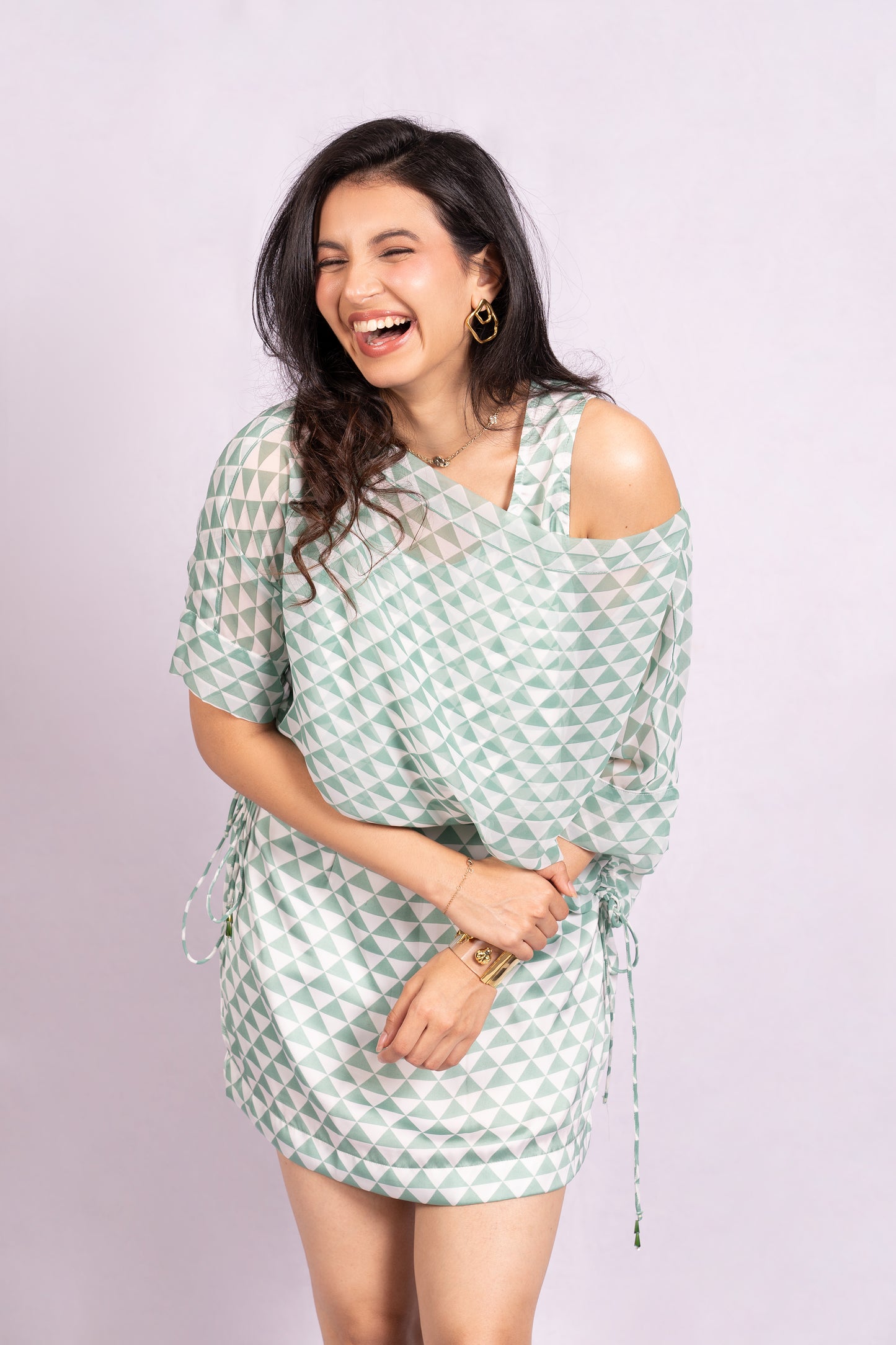 Geometric Print skirt set  Pastel green