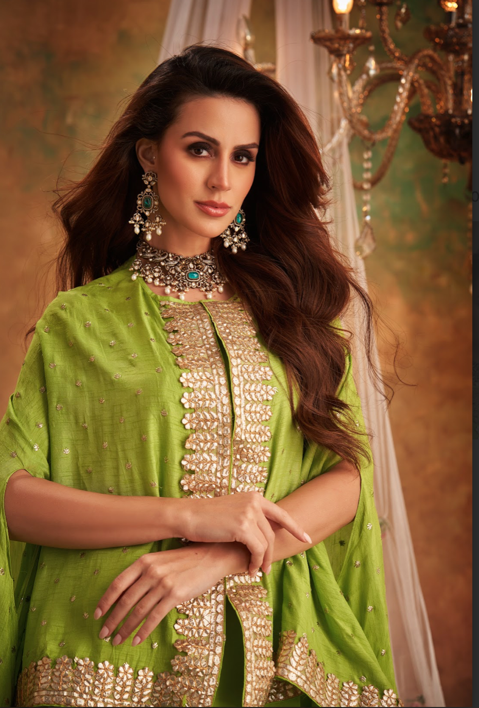 Green Georgette Silk Sequins Embroidered Jacket Set