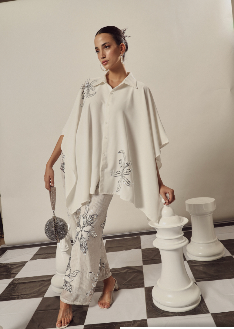 BIANCA BORAGE KAFTAN SET IN WHITE