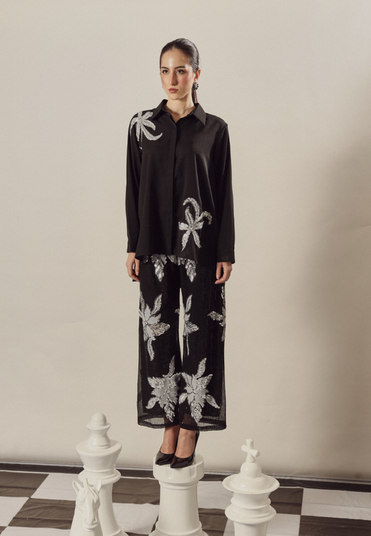 BIANCA BORAGE CO-ORD SET IN BLACK
