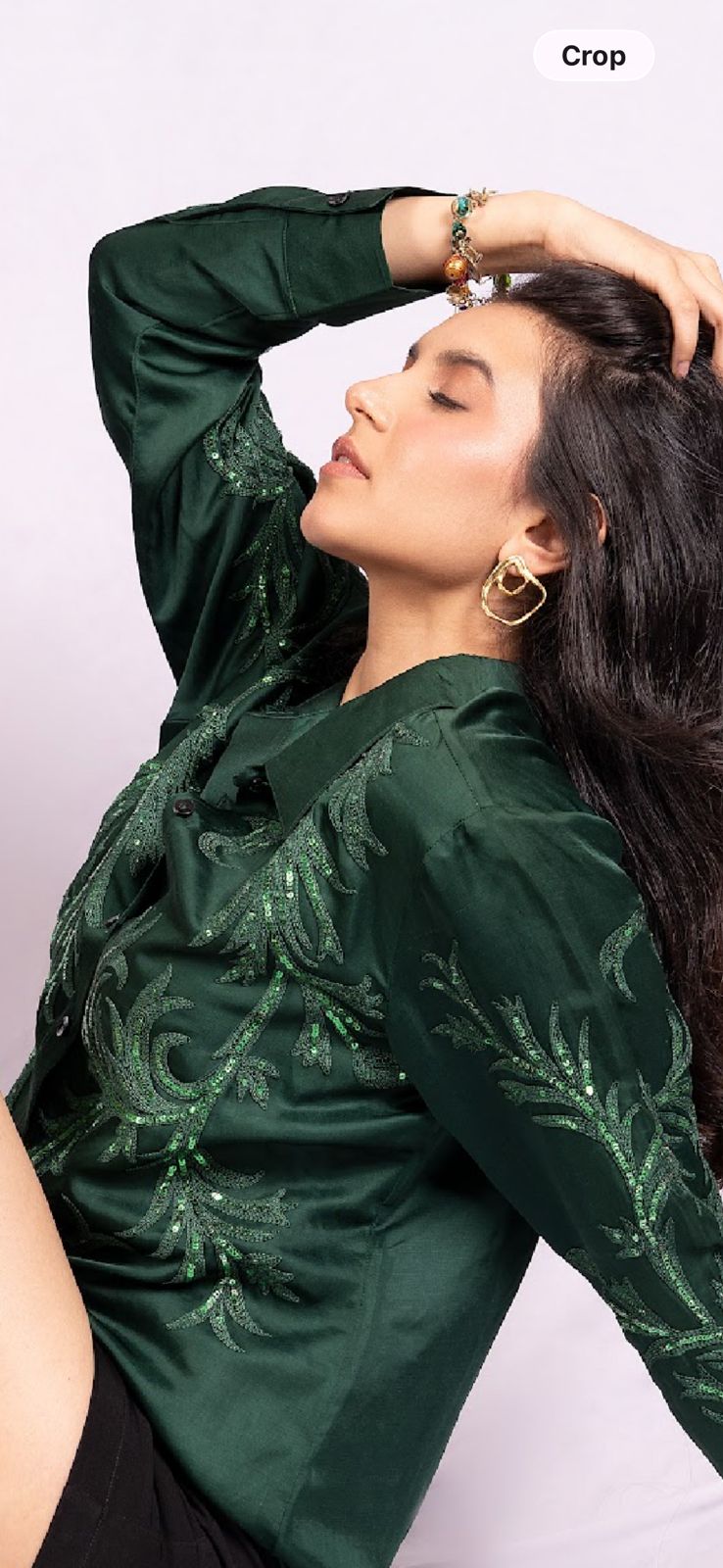 Sequin Floral Shirt  Bottle Green
