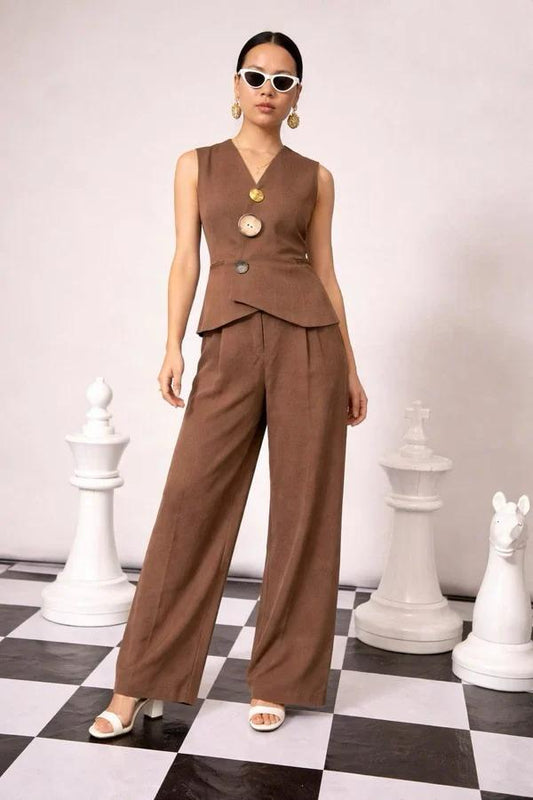 Brown waistcoat Co-ord  set  Linen