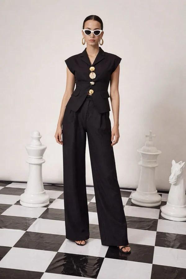 Black Waist coat co-ord set  Linen