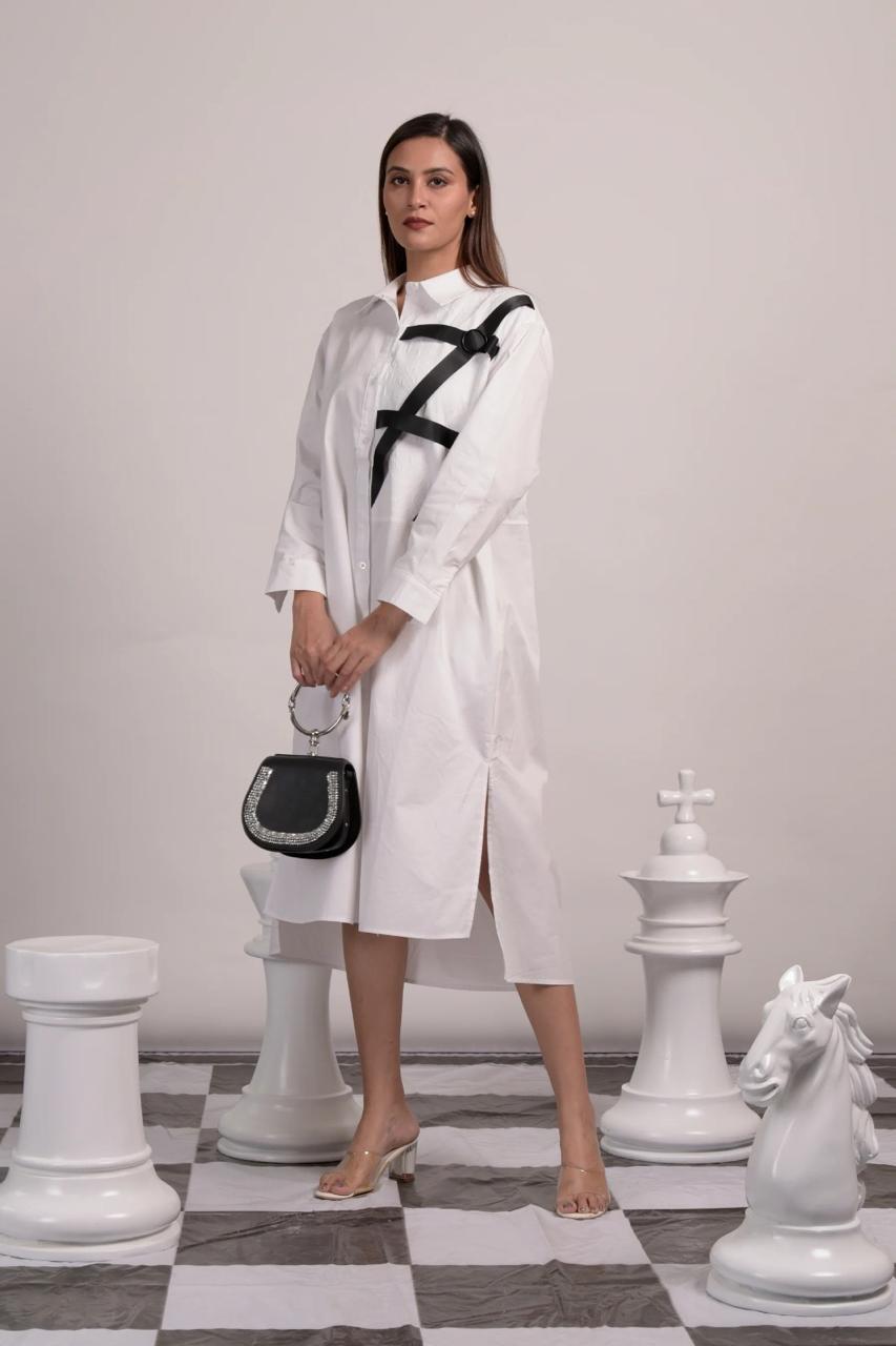 Strap me up shirt dress  White