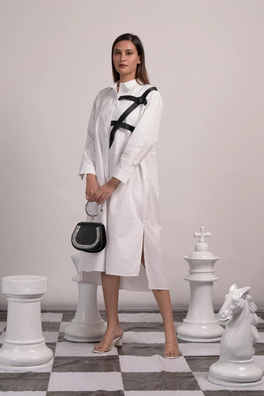 Strap me up shirt dress  White