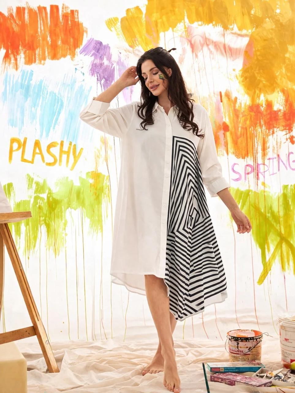 White and black shirt Dress - Cotton