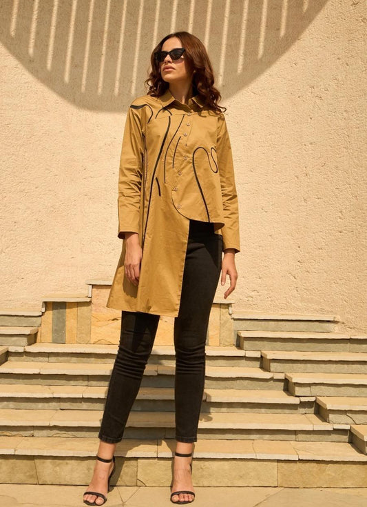Beige and black high low shirt  Cotton