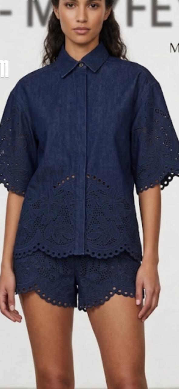 Navy blue cutwork short set  Cotton