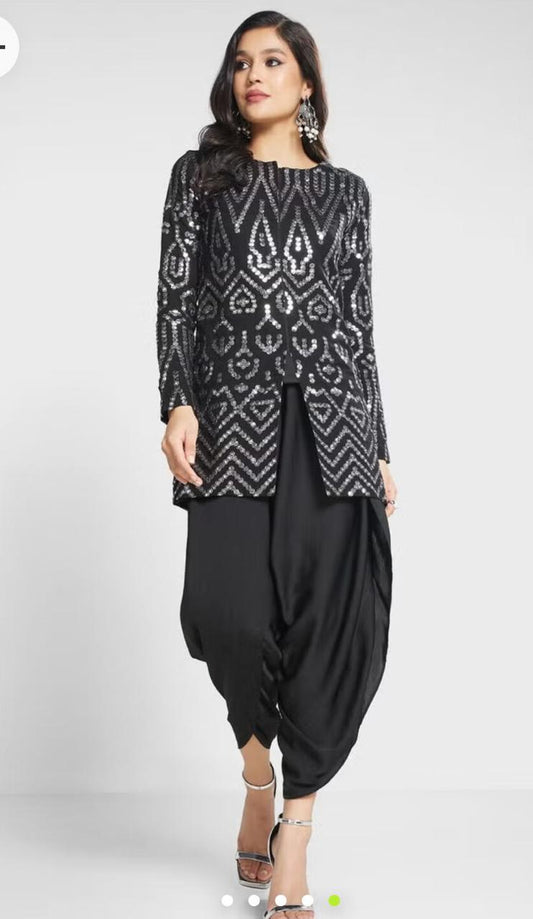 Black with silver embroidered jacket with pants