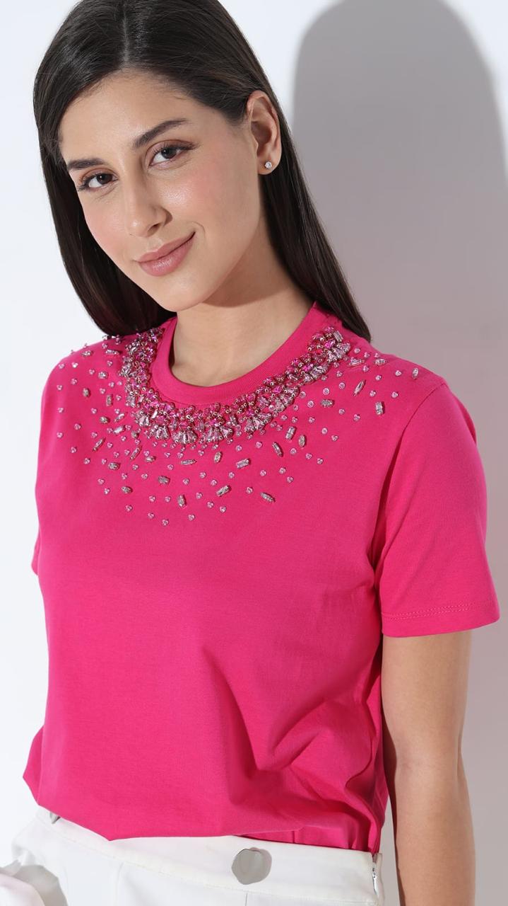 Pink embellished T - shirt